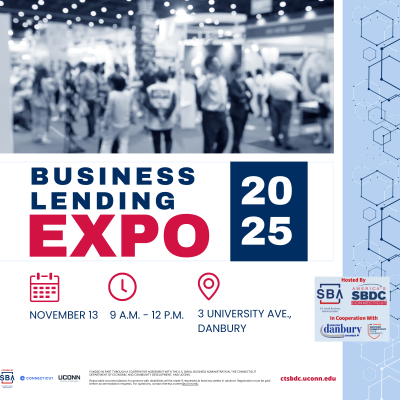 A promo image with the details of the Business Lending Expo