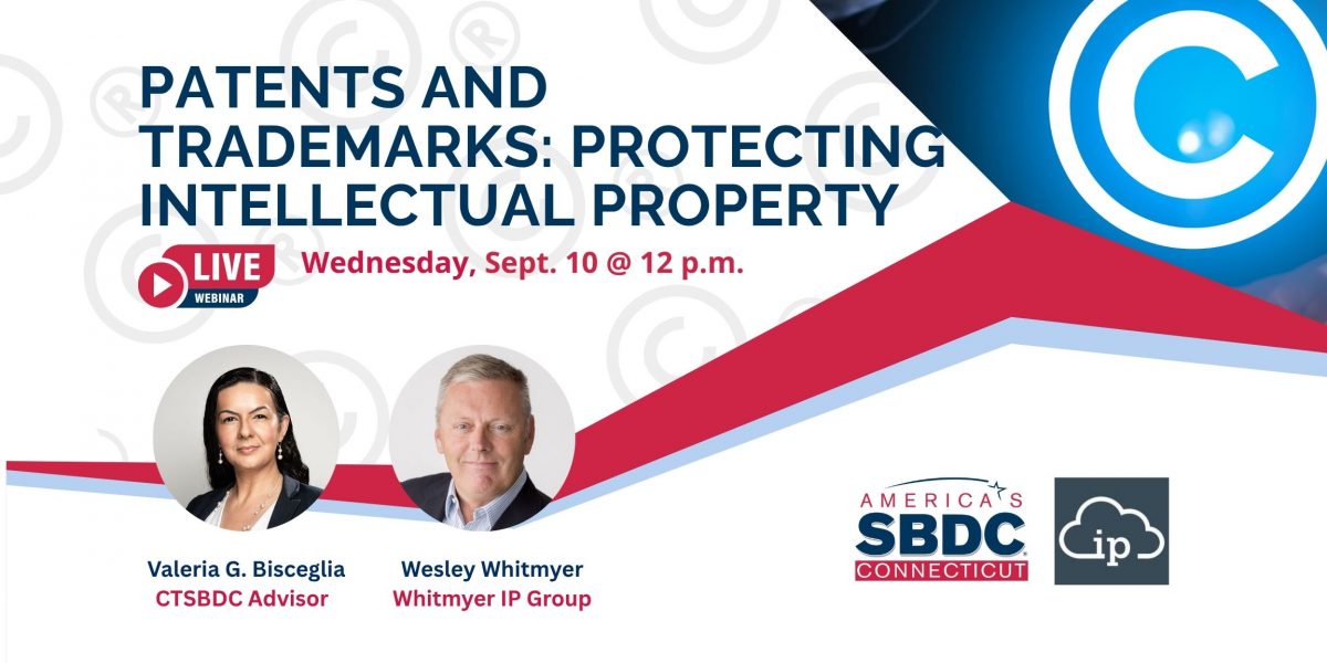A promotion image featuring the speaker from a webinar about protecting intellectual property