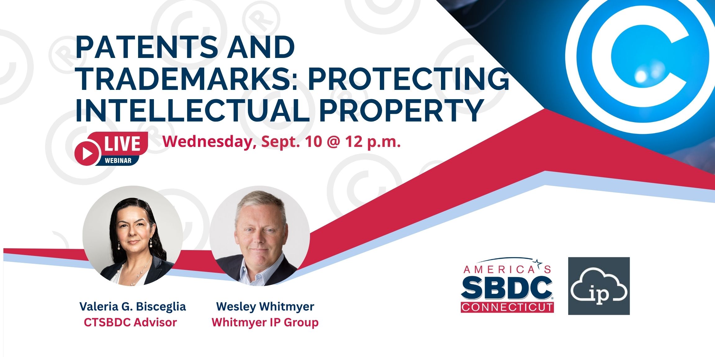 A promotion image featuring the speaker from a webinar about protecting intellectual property