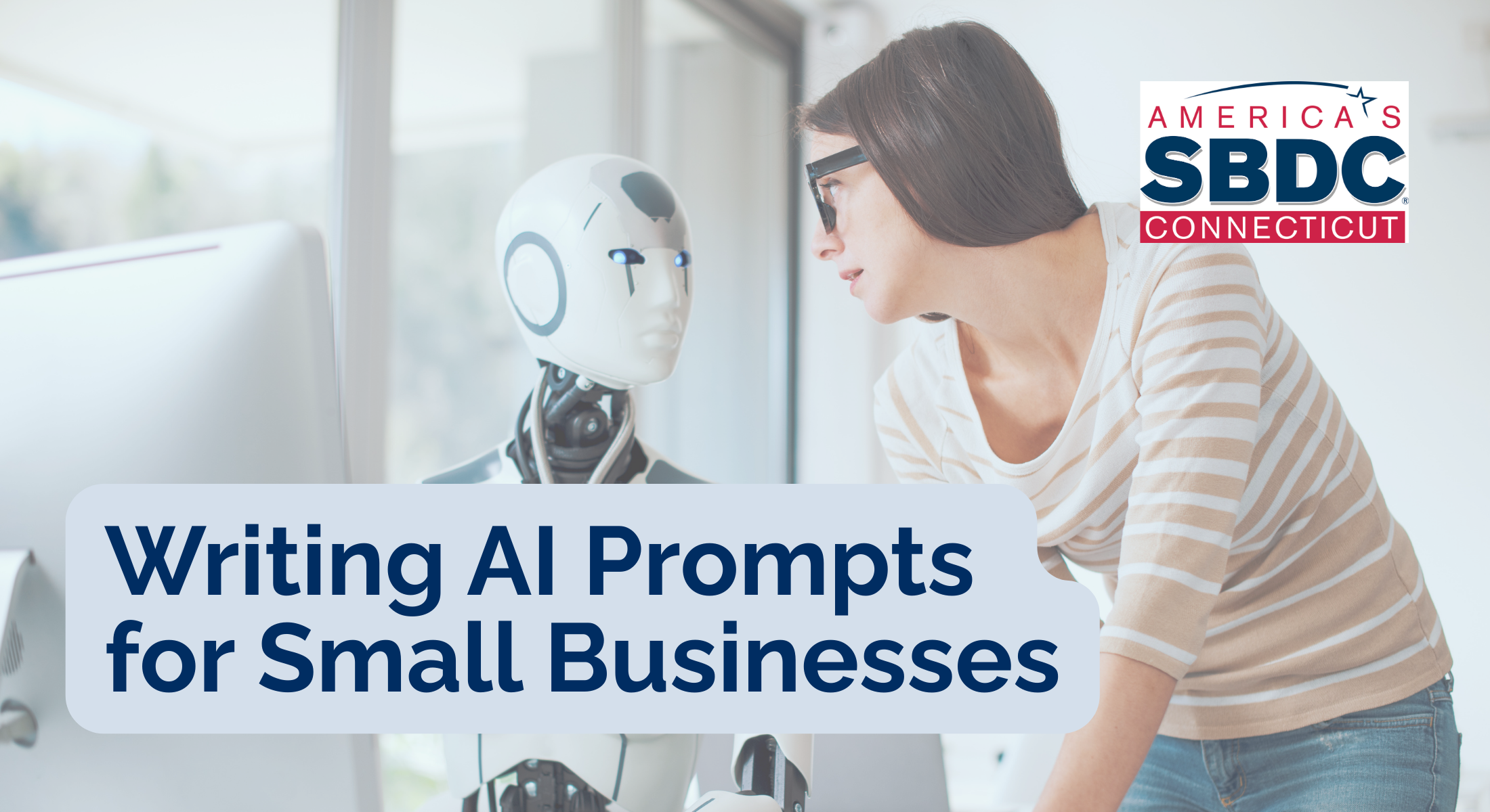 A promotional image for the blog post "Writing AI Prompts for Small Businesses"