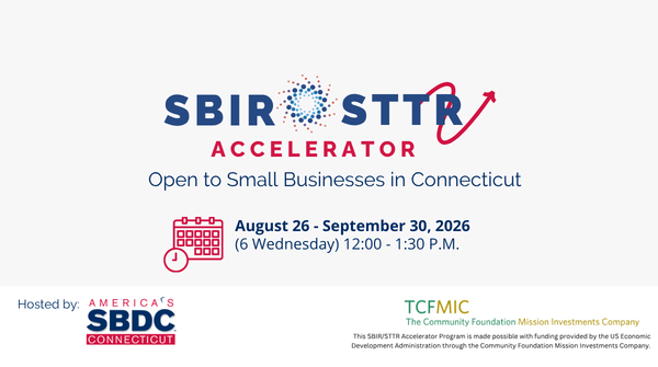 Information image about the SBIR/STTR Accelerator starting on August 26, 2026