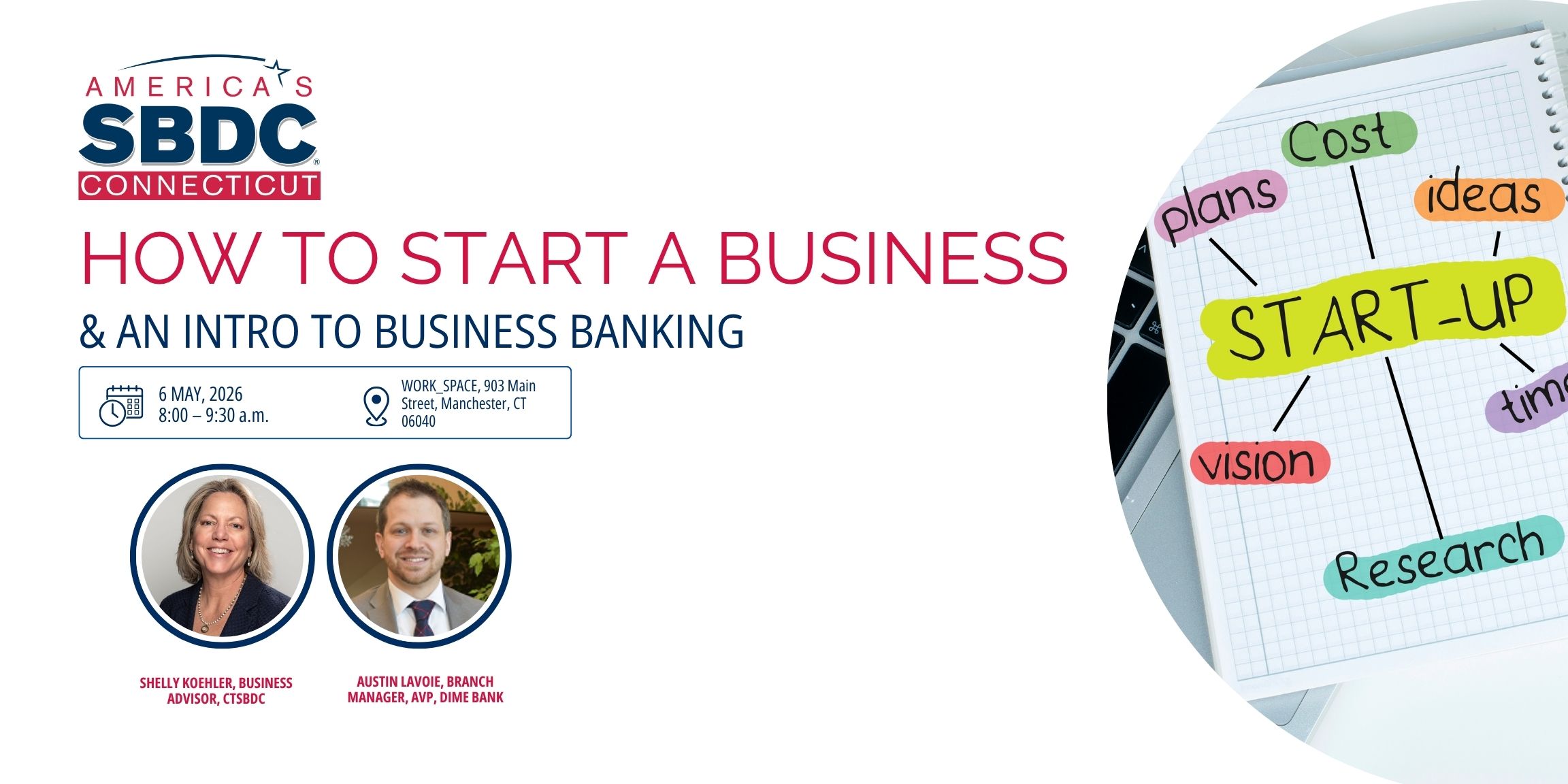 A promotional image for the How to Start a Business workshop