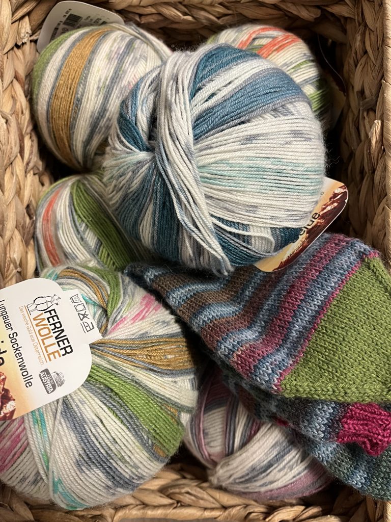A basket of colorful yarn 