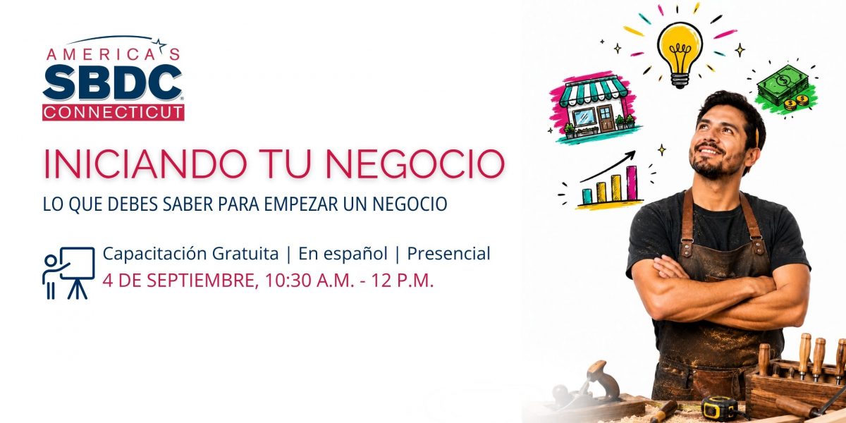 A promotional image for the "Iniciando tu negocio" workshop