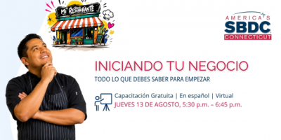 Promotional image for an online workshop title "Iniciando to Negocio"