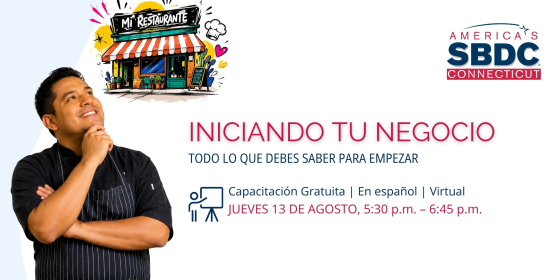 Promotional image for an online workshop title "Iniciando to Negocio"