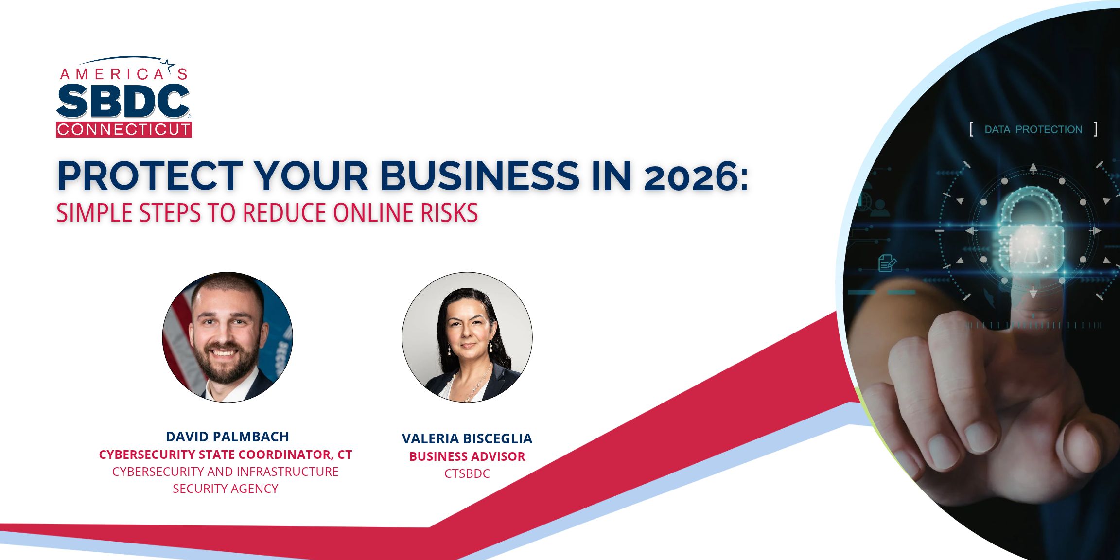 A promotional image for CTSBDC's workshop with CISA " Protect Your Business in 2026"
